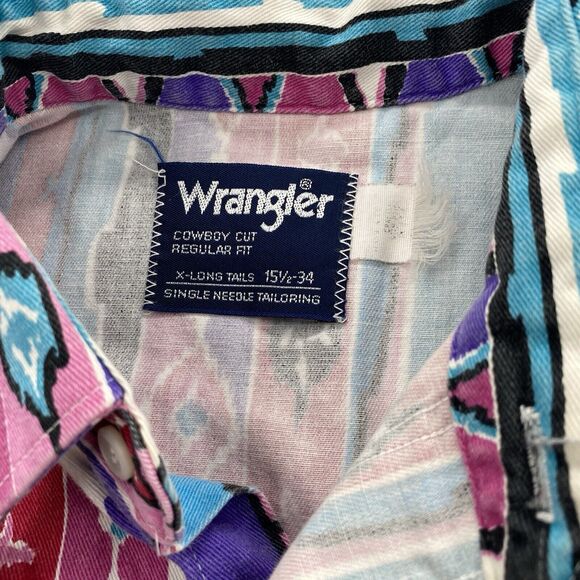 Wrangler X-Long Tails Button Shirt 15.5 34 Brush Popper Aztec Print - Picture 6 of 6